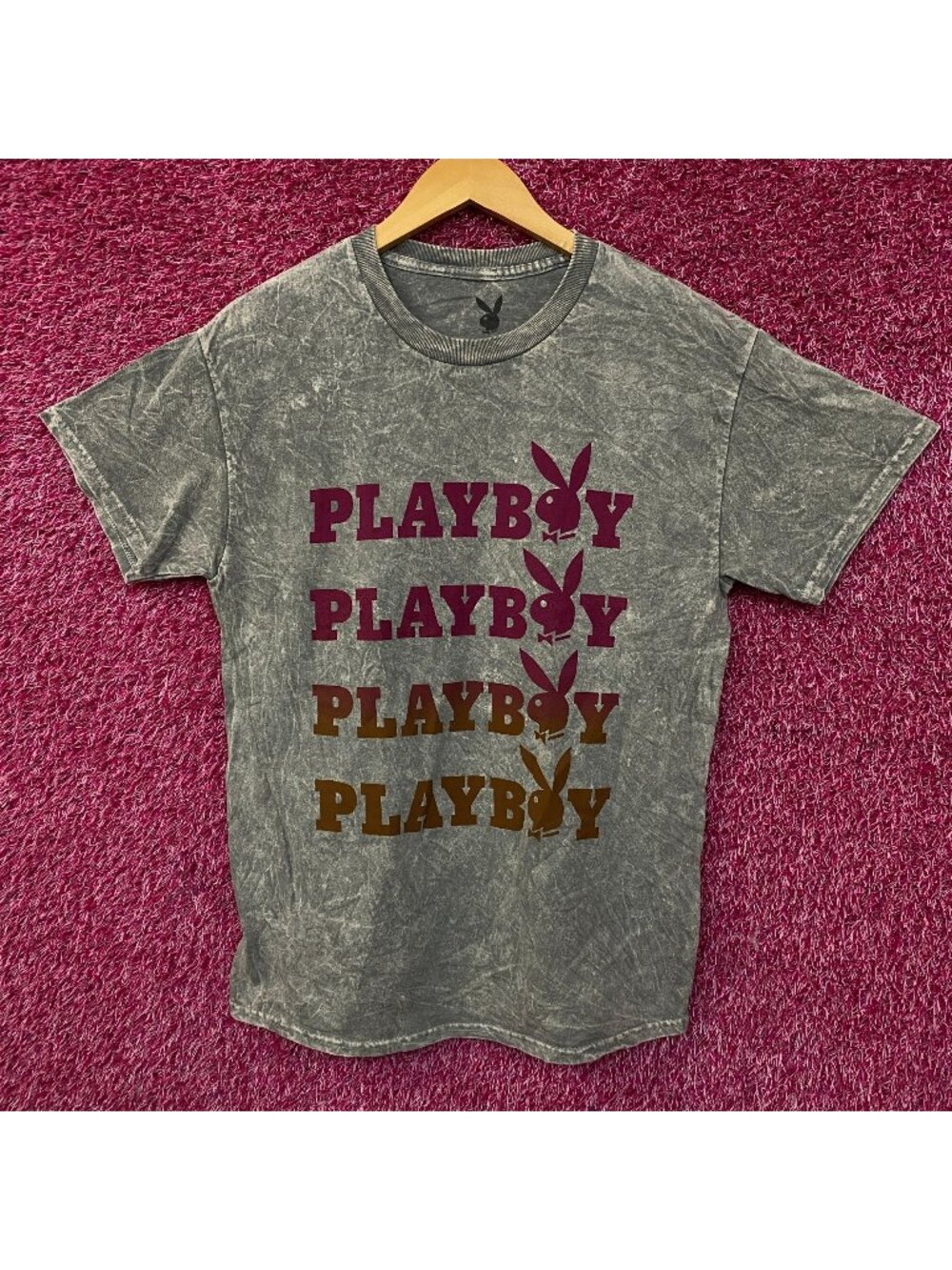 Playboy Stacked Logo Acid Wash Graphic T-Shirt Medium